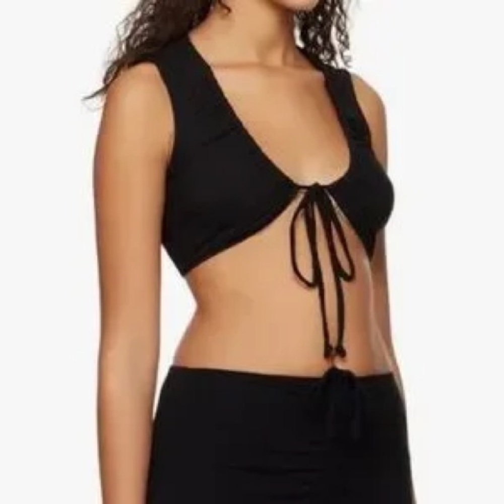 SKIMS Black Tie-Front Crop Top